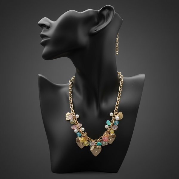 Collier multi-pendentifs en acier inoxydable et perles multicolores