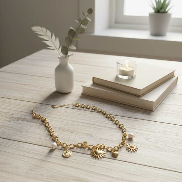 Collier Charms Doré en Acier Inoxydable