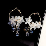 💧 Boucles d’Oreilles Goutte d’Eau en Acrylique – Cristal & Fleurs Élégantes ✨