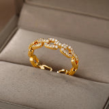 💍 Bague Femme en Zircon – Chaîne Torsadée Acier Inoxydable Élégant