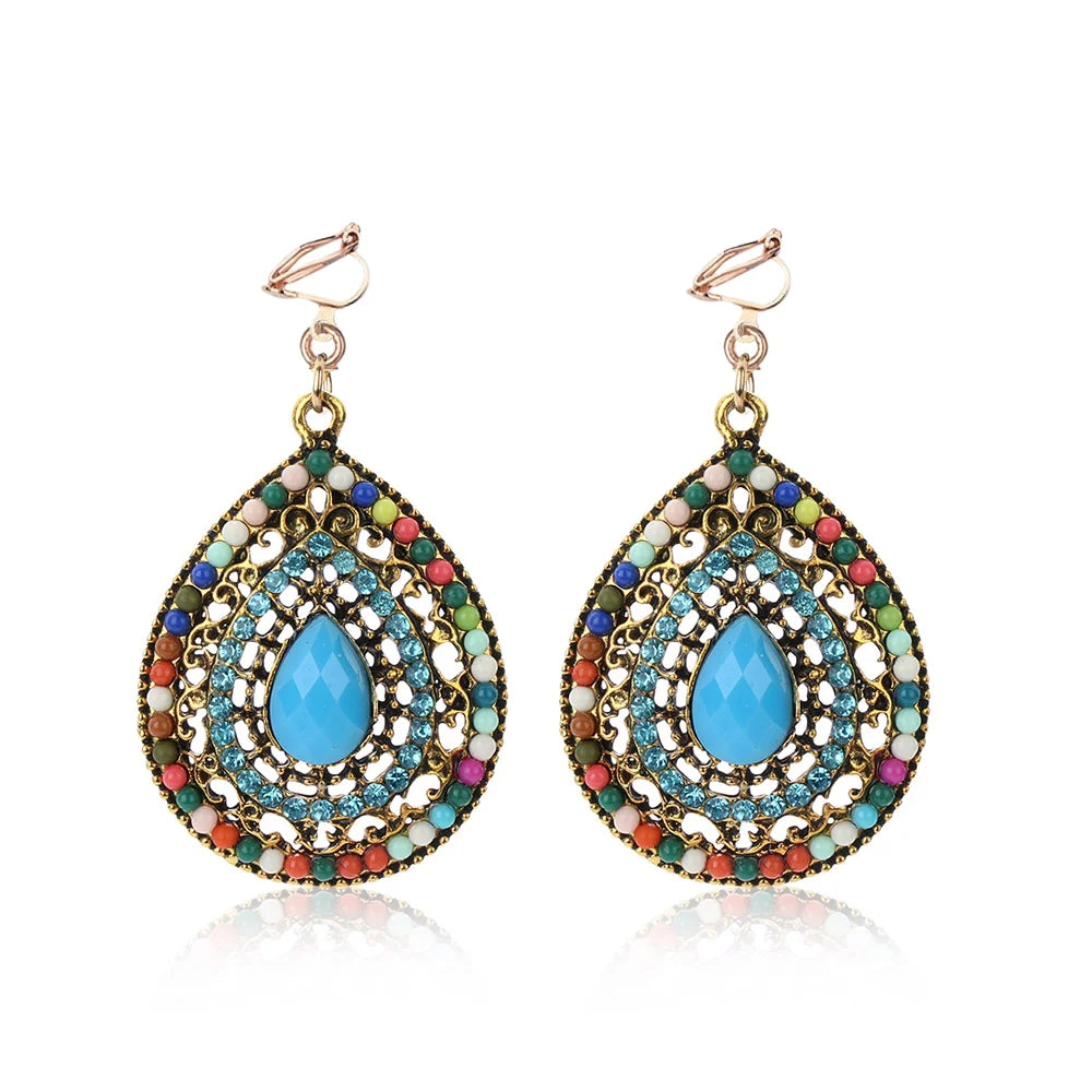 Boucles d’oreilles clips en cristal, style bohème pour femmes ✨