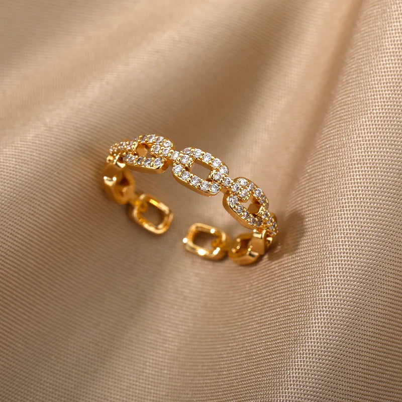 💍 Bague Femme en Zircon – Chaîne Torsadée Acier Inoxydable Élégant