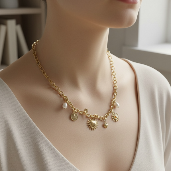 Collier Charms Doré en Acier Inoxydable