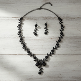 Ensemble Collier & Boucles d’oreilles Fleur Noir Brillant