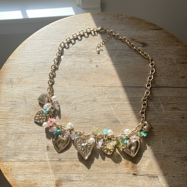 Collier multi-pendentifs en acier inoxydable et perles multicolores