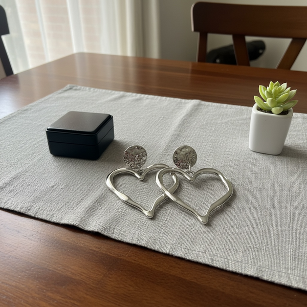 Boucles d’oreilles pendantes cœur argent