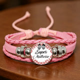 ✨ Bracelet en Cuir Rose pour  Maîtresse ou atsem  Cabochon en Verre 💖