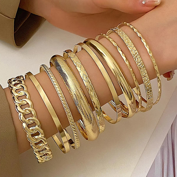 ✨ Ensemble de 10 Bracelets Bohème Rétro – Style Folk Or & Argent Mariage