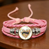 ✨ Bracelet en Cuir Rose pour  Maîtresse ou atsem  Cabochon en Verre 💖