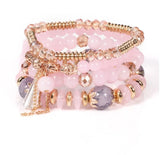 🌈 Ensemble de Bracelets Bohème 4 Pièces – Perles Colorées & Pampilles