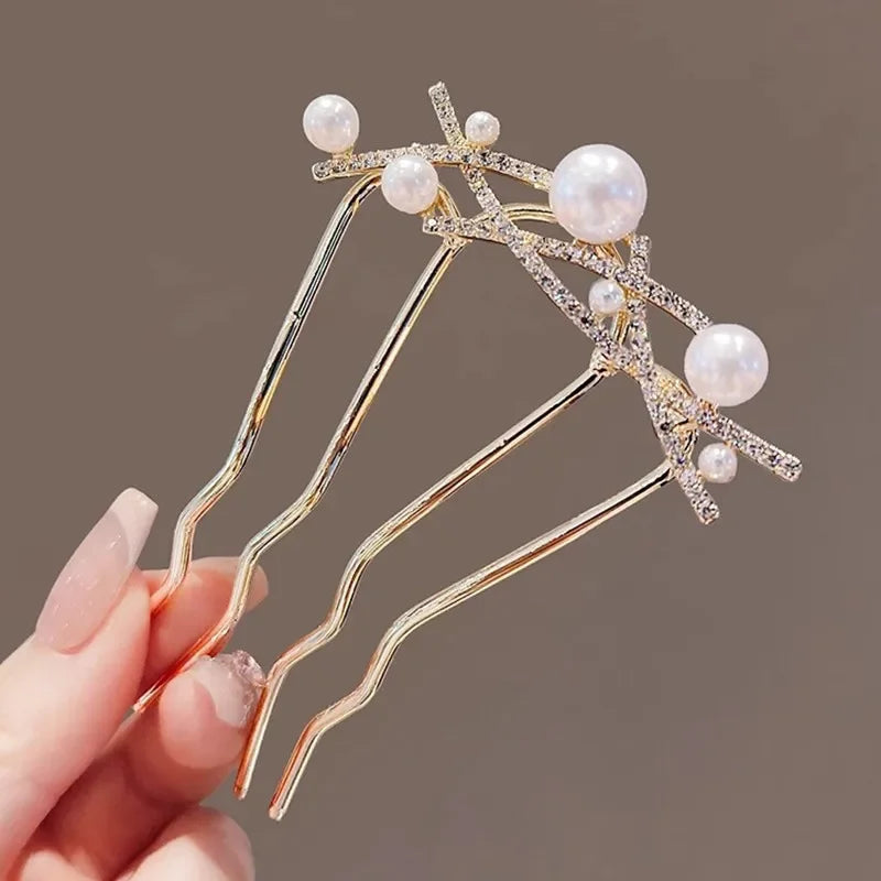 ✨ Peigne à Cheveux Ondulé Perles & Strass – Style Français Élégant Haut de Gamme