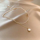 ✨ Ensemble Collier Multicouche à Grandes Perles Blanches – Style Rétro Chic 💎 Acier Titane Plaqué Or 18K pour Femme 👑