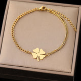 💎 Bracelet Classique Femme – Pendentif Trèfle Chance & Acier Inoxydable Durable