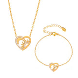 💛 Collier & Bracelet Exquis en Acier Inoxydable – Cœur, Soleil & Lune