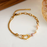 💛 Bracelet Cœur Exquis en Acier Inoxydable Doré – Breloque Perles & Design Couple ✨