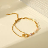 💛 Bracelet Cœur Exquis en Acier Inoxydable Doré – Breloque Perles & Design Couple ✨