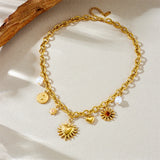 💛 Collier en Acier Inoxydable Doré – Cœur & Soleil Été