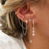💛 Boucles d’Oreilles Pendantes en Acier Inoxydable – Chaîne Dorée & Zircone ✨
