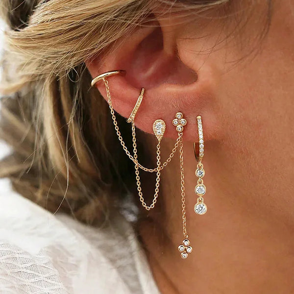 💛 Boucles d’Oreilles Pendantes en Acier Inoxydable – Chaîne Dorée & Zircone ✨