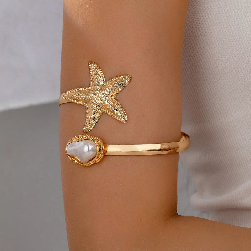 Bracelet de bras étoile de mer ✨ – style bohème bohème chic 🌸 manchette ouverte vintage punk & perles, bijou de plage été 🏝️