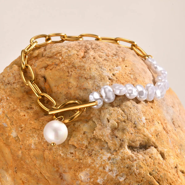 💖 Bracelet à breloques perles baroques ✨ – acier inoxydable