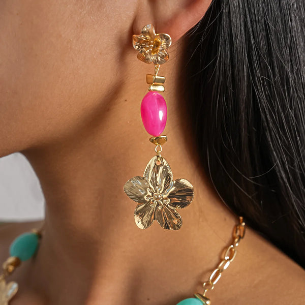 🌸 Ensemble de Colliers Vintage Floraux en Acrylique – Perles Roses & Turquoise ✨