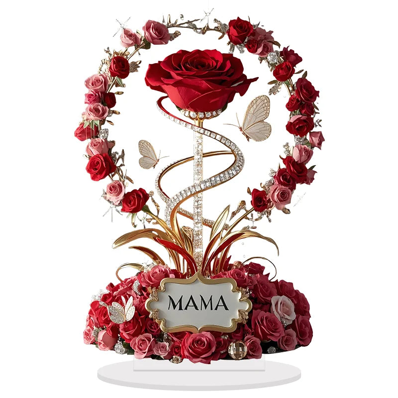 Ornement en acrylique 2D, Rose rouge SPECIAL FETE DES MERE