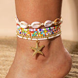 Bracelet de Cheville Bohème Multicouche – Coquillage & Étoile de Mer
