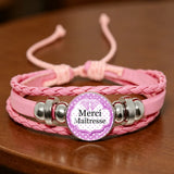 ✨ Bracelet en Cuir Rose pour  Maîtresse ou atsem  Cabochon en Verre 💖