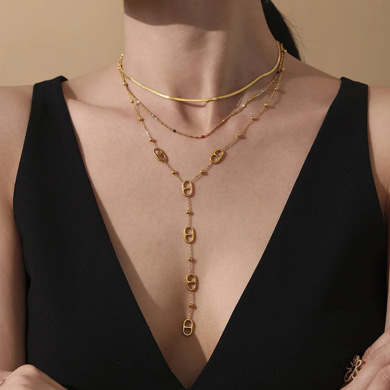 ✨ Collier Long à Pampilles Femme – Acier Inoxydable Plaqué Or 18K