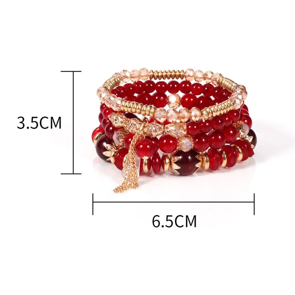 🌈 Ensemble de Bracelets Bohème 4 Pièces – Perles Colorées & Pampilles