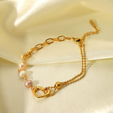 💛 Bracelet Cœur Exquis en Acier Inoxydable Doré – Breloque Perles & Design Couple ✨