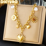 💛 Collier en Acier Inoxydable Doré – Cœur & Soleil Été
