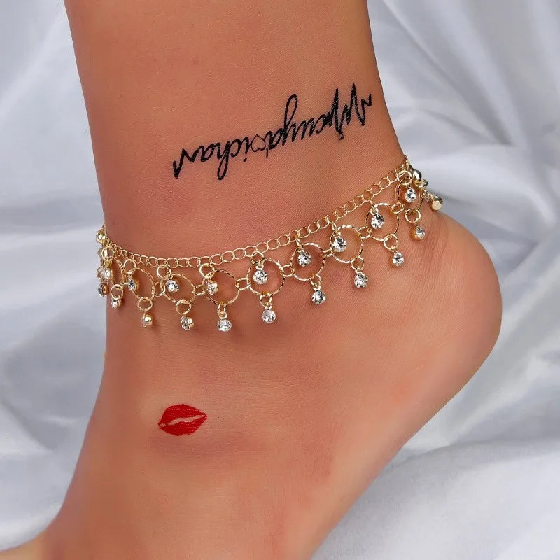 ✨ Chaîne de Cheville Tendance Femme – Or & Argent Strass Brillants