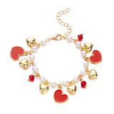 🍒 Bracelet Plaqué Or Femme – Design Cerises, Zircon Cœur & Perle Fraise Rouge