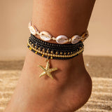 Bracelet de Cheville Bohème Multicouche – Coquillage & Étoile de Mer