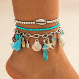 Bracelet de Cheville Bohème Multicouche – Coquillage & Étoile de Mer