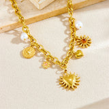 💛 Collier en Acier Inoxydable Doré – Cœur & Soleil Été