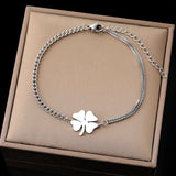💎 Bracelet Classique Femme – Pendentif Trèfle Chance & Acier Inoxydable Durable