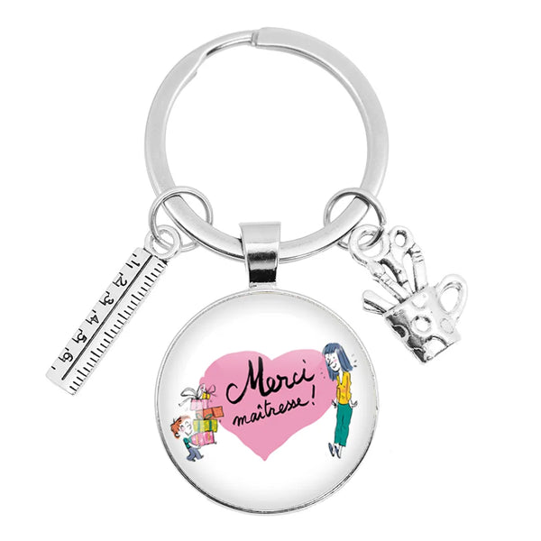 ✨ Porte-Clés “Merci Maîtresse” – Pendentif en Verre & Règle 📏💖