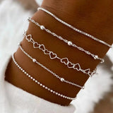 ✨ Ensemble Bijoux Femme Minimaliste – 5 Bracelets Perles Creuses & Collier Superposé