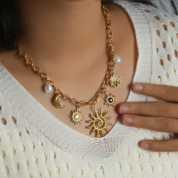 Collier Acier Inoxydable – Soleil, Cœur & Fleur
