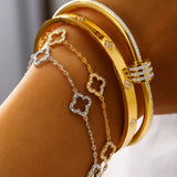 🍀 Bracelet Élégant Femme – Trèfle à 4 Feuilles en Acier Inoxydable & Zircon
