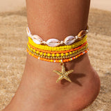 Bracelet de Cheville Bohème Multicouche – Coquillage & Étoile de Mer