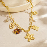 Collier Acier Inoxydable Doré – Fleur, Cœur & Soleil