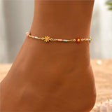 Nouvelle mode chrysanthème marguerite chaîne cheville pour femmes été Boho Chic marguerite perlée pied chaîne fête Vocation bijoux cadeaux