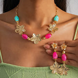 🌸 Ensemble de Colliers Vintage Floraux en Acrylique – Perles Roses & Turquoise ✨