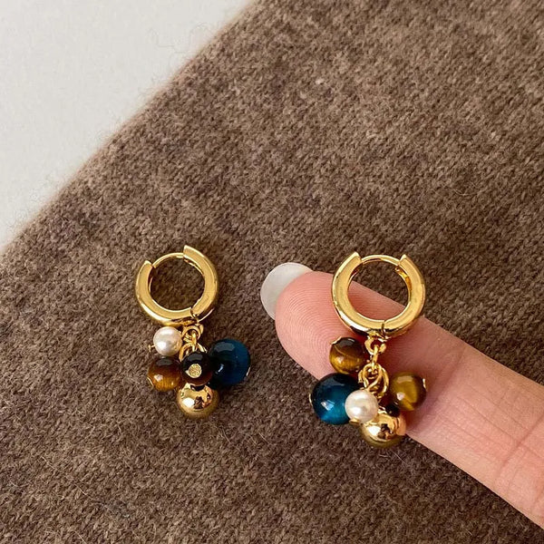 💛 Boucles d’Oreilles Vintage en Pierre Naturelle – Élégance Colorée