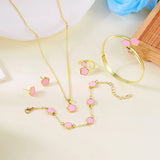 🌸 Ensemble Bijoux Femme 5 Pièces – Fleurs de Prunier Émaillées Colorées