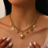 💛 Collier en Acier Inoxydable Doré – Cœur & Soleil Été